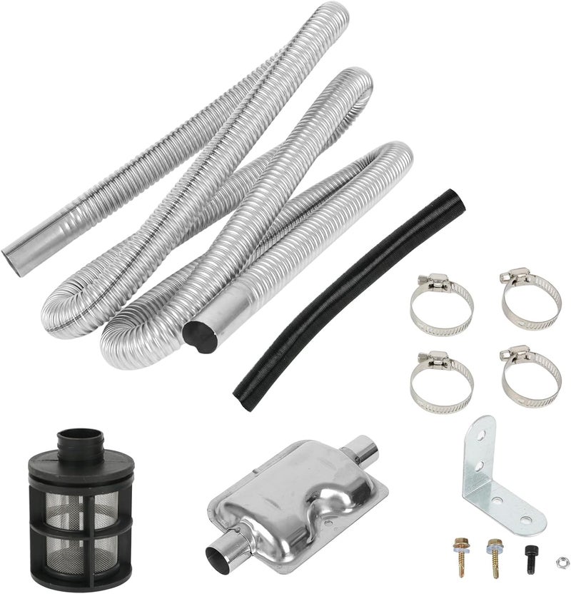 Copgge Stainless Steel Diesel Heater Exhaust Pipe Exhaust Muffler with Air Intake Filter and Pipe Set for Install on RV Camper Trailer Truck Parking Diesel Heater - Image 1